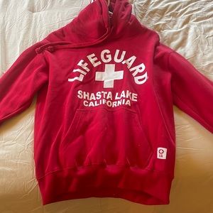 Lifeguard hoodie - Shasta Lake California - Red with white lettering - S